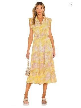 BB Dakota Dream a Girl Yellow Floral Tiered Midi Dress